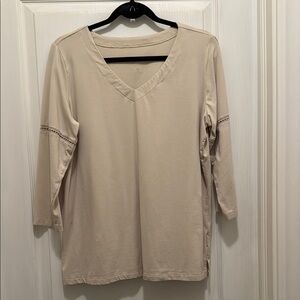 Belle by Kim Gravel Cream 3/4 Sleeve Relaxed T-Shirt